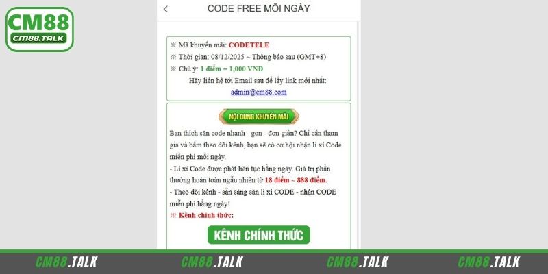 Chi tiết khuyến mãi giftcode CM88 hấp dẫn